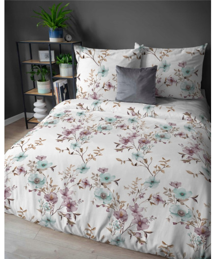 Pościel bawełniana flanelowa 220x200 w kwiaty flanela