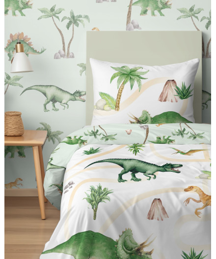 Pościel bawełniana w dinozaury dino 140 x 200 cm