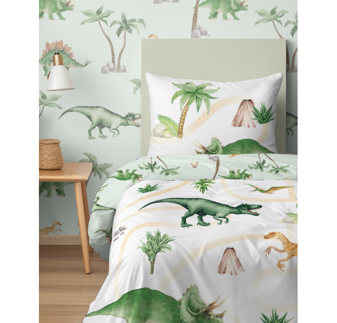 Pościel bawełniana w dinozaury dino 140 x 200 cm