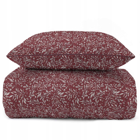 Elegancka pościel z perkalu z lamówką 160x200 PERKAL bordo w listki 5588B