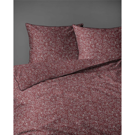 Elegancka pościel z perkalu z lamówką 160x200 PERKAL bordo w listki 5588B